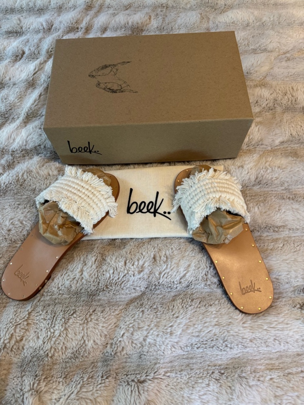 NIB Beek Luxury Fringe Slide Sandals